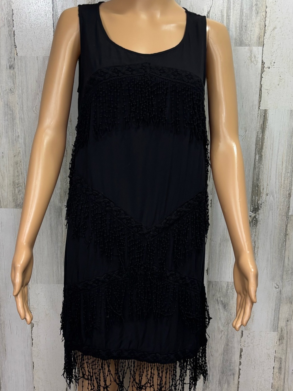 Umgee Black Sleeveless Fringe Shift Mini Dress